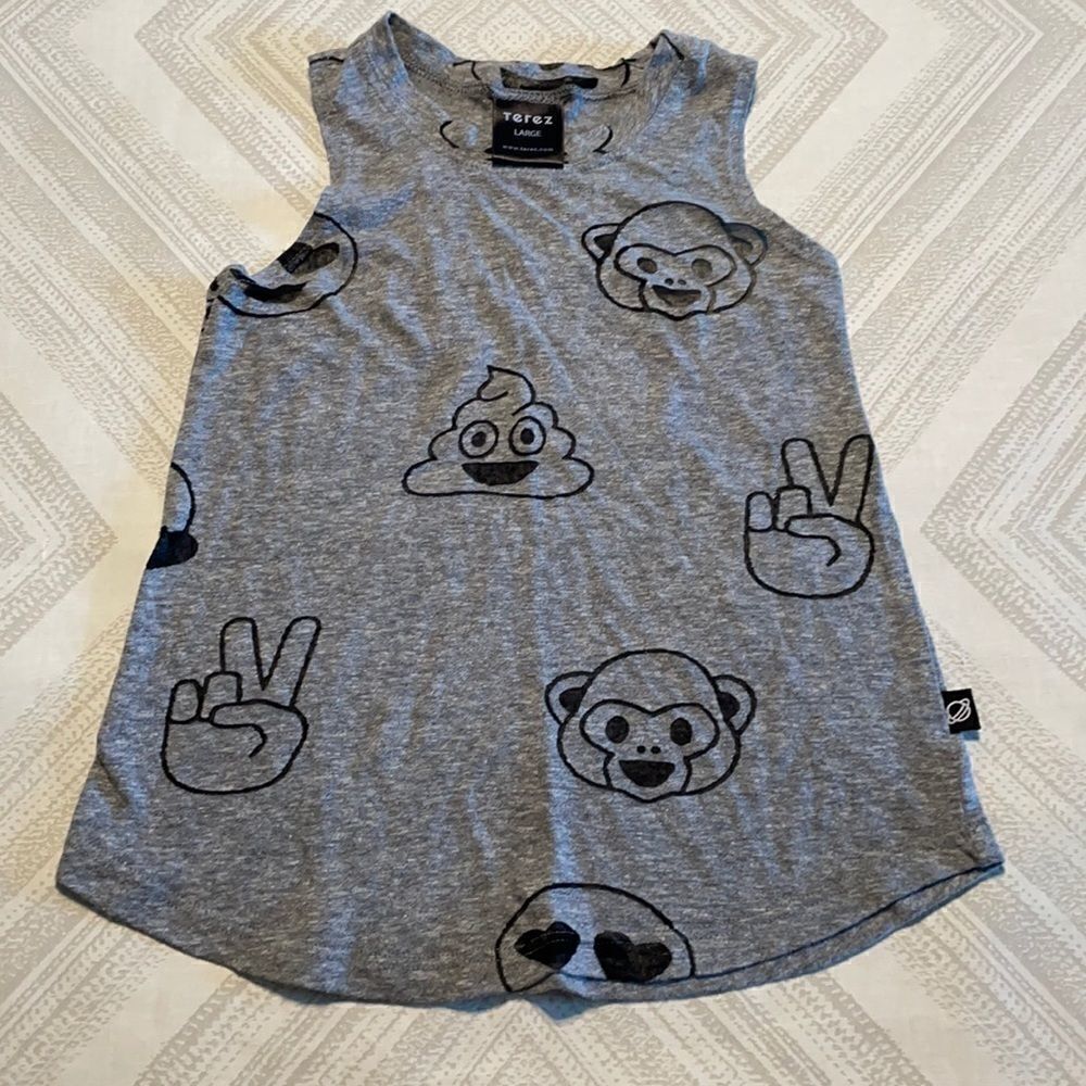 Terez Little Girl Grey w/Black Mesh Emoji Tank Top
